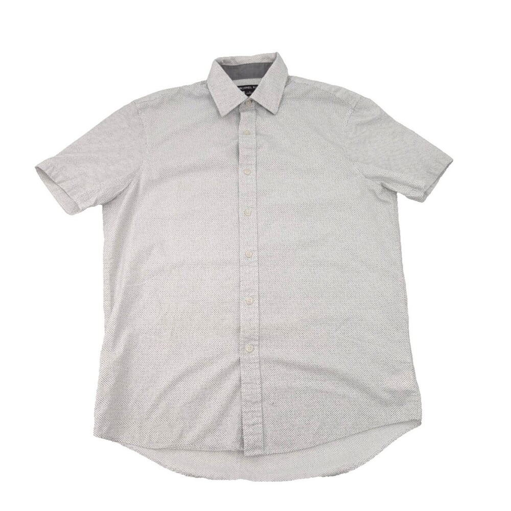 Michael Kors White Polka Dot Short Sleeve Collared Button Up T-Shirt Size Small